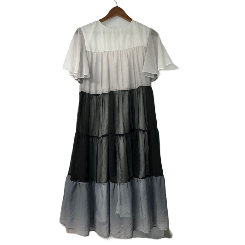 Carlucci kids xxl white gray black tiered color block dress ruffle short sleeve - Picture 1 of 9